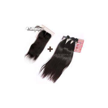 Indian virgin hair 3 bundles Silk Straight with 3.5\
