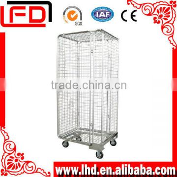 Folding Nestable Metal Roll Container Trolley with four wheels