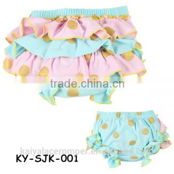 Lovely baby clothing gold dot ruffle bloomer cotton underwear wholesale