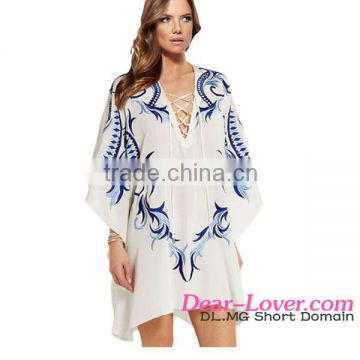 2016 cheap Lace Up Embroidered Chiffon beach cheap kaftan dresses