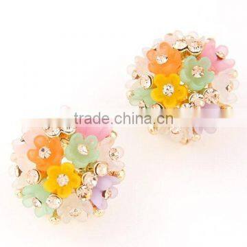 New style Sweet wholesale Fashion earring colorful crystal resin flower ball stud earring