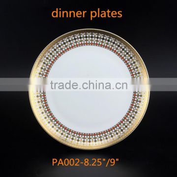 bone china dinner plates with gold rim unique design round shape 8.25" 9" ceramic plates