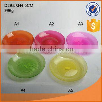 whole sale D29.5cm colored round glass plate with ripple carved pattern