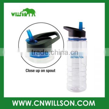 Plastic sports water bottle with straw