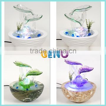 Colour beautiful ceramic base glass mini water fountain for 2017 hot selling