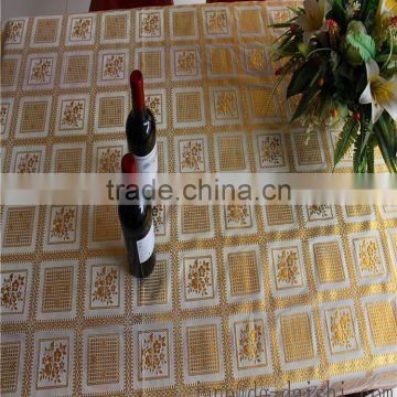 vinyl long lace table clothes golden with print