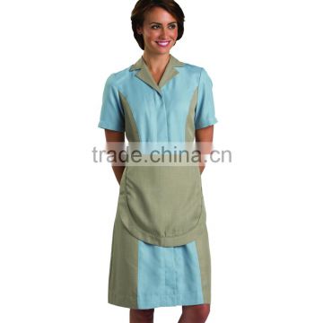 Anti-Static Zipper Down Fashionable Colors Dual Tone Hotel Uniform Ladies Housekeeping Maids Dress