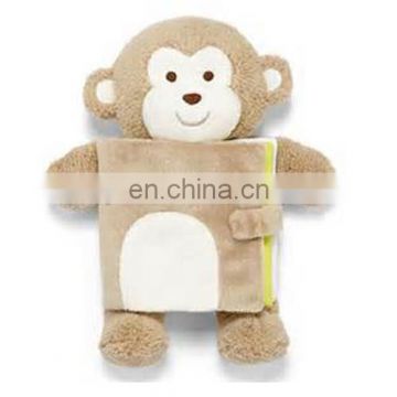 Plush materails light brown monkey shape baby plush book