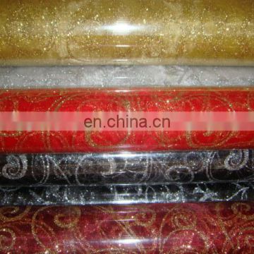 2015 popular and fashion decoration glitter printed organza roll gift wrapping printed roll