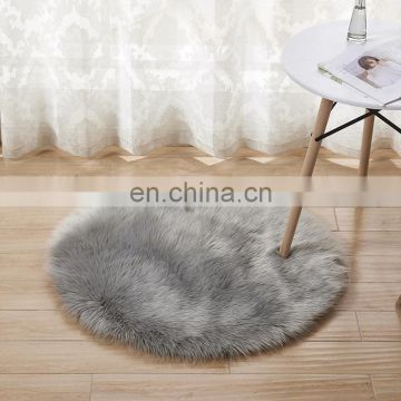 round rectangle grey white yellow color  faux fur sheepskin rug made in China