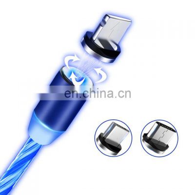 Amazon hot sale magnetic cable 3 in 1 quick charging USB led flowing light Charging Cable Type C Charging cable for mobile phone