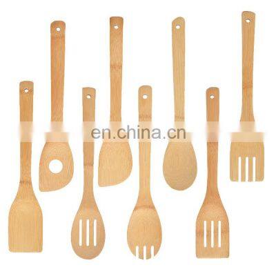 Wholesale Nordic Style Kitchen Utensils Flat Large Long Handle Nonstick Bamboo Spoon Spatula Set
