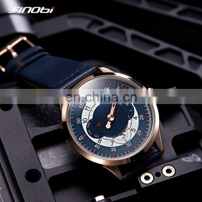 SINOBI Blue Leather Band Wrist Watches S9815G Chronograph Hand Watches Man Hollow Out Pointer Male Watch Montre Homme