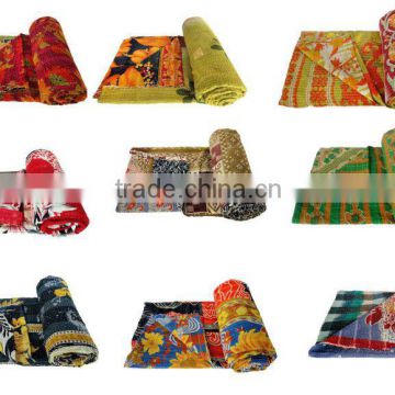 Twin Kantha Quilt Floral Cotton Reversible Vintage Throw Sari kantha Quilt Bedspread Indian Ralli Blanket Beach Throw Ethnic