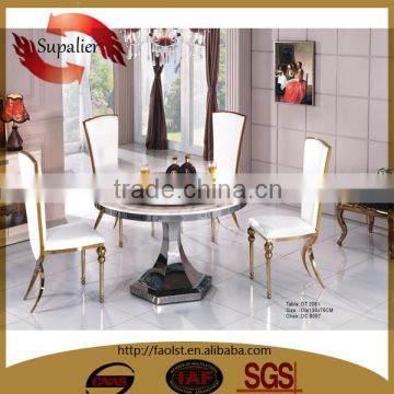 modern round marble and stainless steel dining table