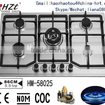 white stainless steel top gas hob cast iron pan supports