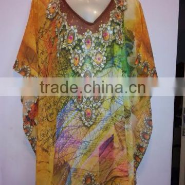 georgette printedm embellished kaftan CAFTAN tunic poncho blouse