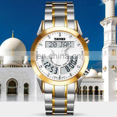 Best Quality Muslim Watches Classic Skmei Q036 Prayer Direction Compass Men Muslim Azan Watch Sapphire Glass Islamic Clock