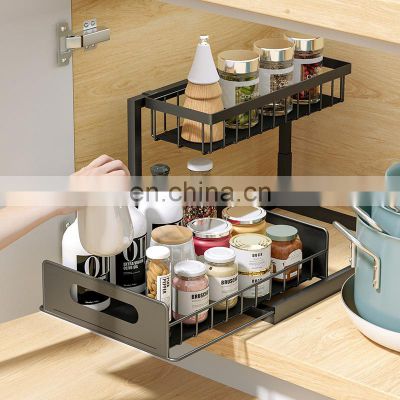 2 Tier Pull-Out Storage Organizer Cabinet Under Sink Basket Spice Rack For Kitchen