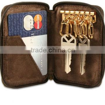 Genuine cowhide Leather Zipper Key Case with hooks