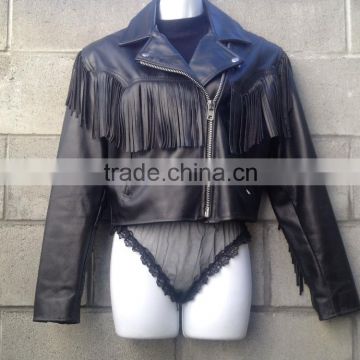 Leather Fringed Cropped Western sexy Cowgirl jacket/Men Motorbike racing Leather Jacket/Motorcycle Biker Jacket/WB-MBJ-502