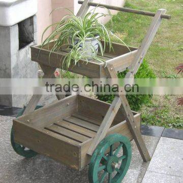 HL433 Two shelfs wooden cart with wheels