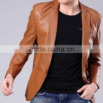 popular style slim fit men PU Leather jacket