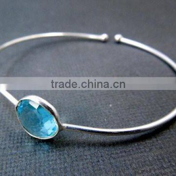 925 Sterling Silver Blue Hyro Quartz Gemstone Bangle