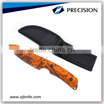 Orange color coating outdoor survival knife with wire cutter and pouch for clip