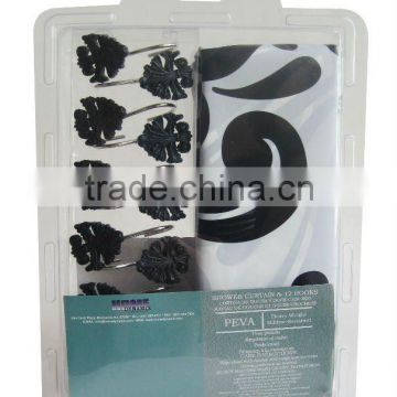 Double blister packing polyester shower curtain and resin hooks