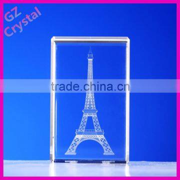 Popular Crystal Laser Engraving Eiffel Tower For Tourist Souvenir