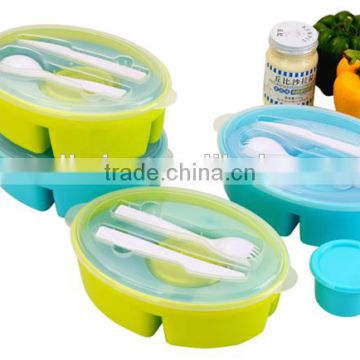 Stackable Silicone Microwavable PP lunch box with scoop, knife, bowl,LFGB