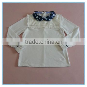 Wholesale OEM children girls cotton long sleeve shirt, girls boutique t shirt with flower printed turn over neck