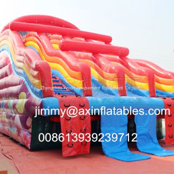 0.55MM Plato PVC Tarpaulin Giant Commercial Rainbow Inflatable Water Slide For Adults