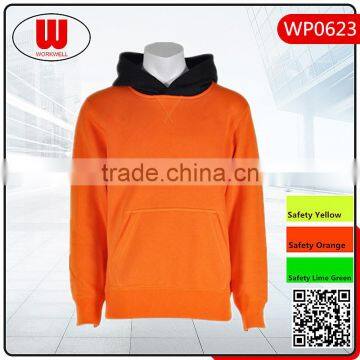 Men's black orange blank pullover micro fleece hooded sweatshirt