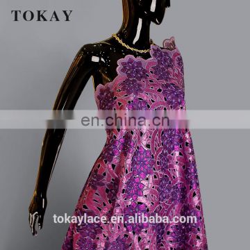 purple color african double organza lace fabric