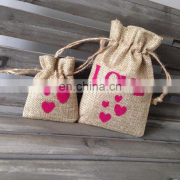 Personalised small burlap wedding favour drawstring gift bags