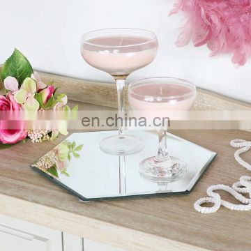 Cheap mirror glass diamond candle plates decorative long rectangle glass tray mirror candle holder