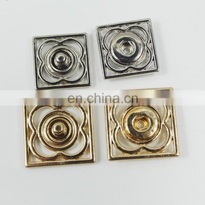 Hot sale fashionable metal square flower pattern buttons engraved embossed logo button