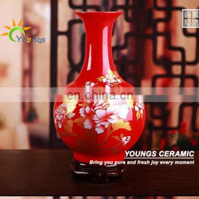 High-temperature Fired Ceramic China Red Vases For Wedding