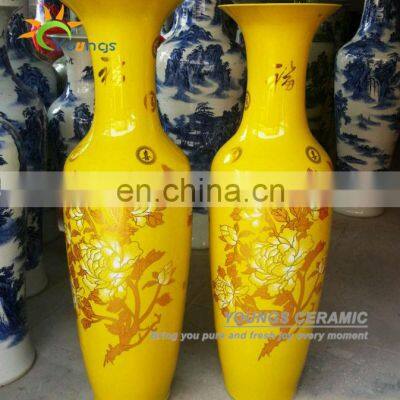 Chinese Ceramic Yellow Color Large Decorative Floor Vases From 48inch To 88 inches High For Wholesale and Retail