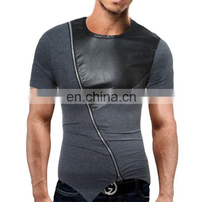 2021 Short Sleeve O-Neck Creating Your Own Bulk Of Leather Zipper T Shirt Regular Men Solid Spandex / Cotton Men's T-Shirts