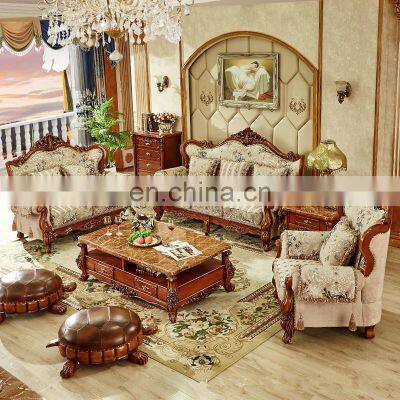 European antique living room furniture solid wood carved living room sofa