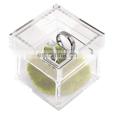 Clear Acrylic 2 PC Wedding Ring Box with 2 Slots Ring Holder Gift Box for Weddings