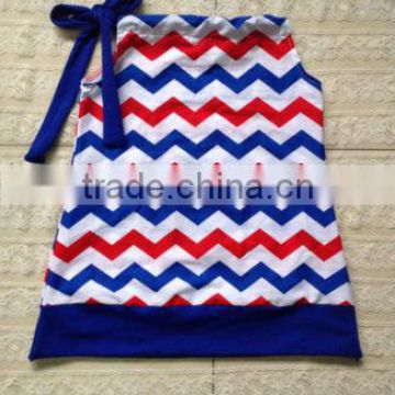 OEM boutique baby girls royal blue and red chevron pillow case dress