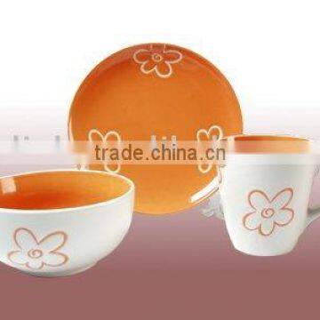 3pcs stoneware handpainted breakfast set