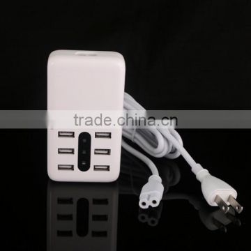 5V/6A 6-Port USB Desktop Charger/Portable Charger All-In-One Travel Charger for iPhone, iPad, iPod, Smartphones