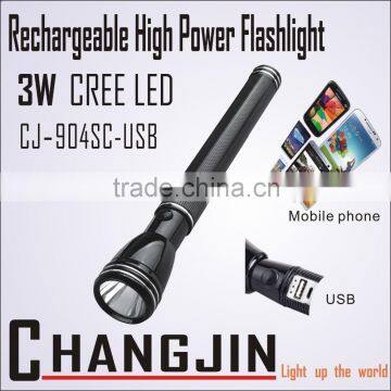 High Power Aluminum Alloy LED Rechargeable Flashlight with USB