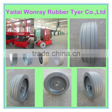 mould-on grey color solid tyre with grey rim for lifting platform