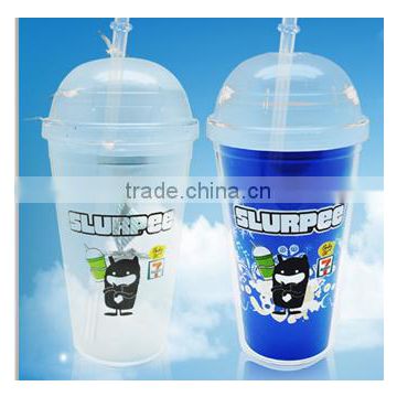 16 oz plastic juice mug with straw
